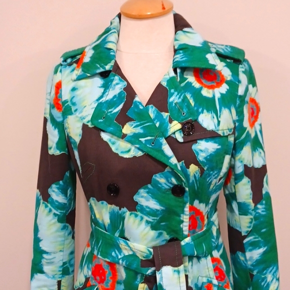 Banana Republic Statement Cotton Blend Floral Trench Coat- Sz. Sm - Picture 2 of 15